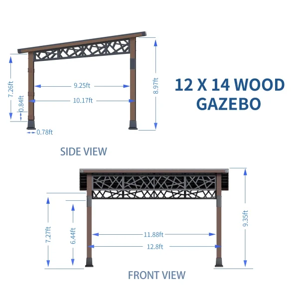 12 FT X 14 FT Hardtop Patio Gazebo With Slope Roof - Image 4