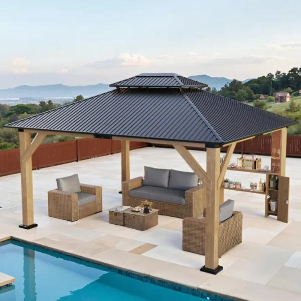 Classic Solid Wood Storage Gazebo With Double Iron Roof - Image 3