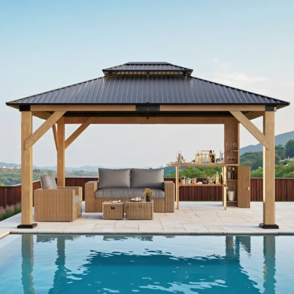 Classic Solid Wood Storage Gazebo With Double Iron Roof - Image 2