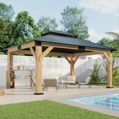 Classic++Solid+Wood+Storage+Gazebo+With+Double+Iron+Roof