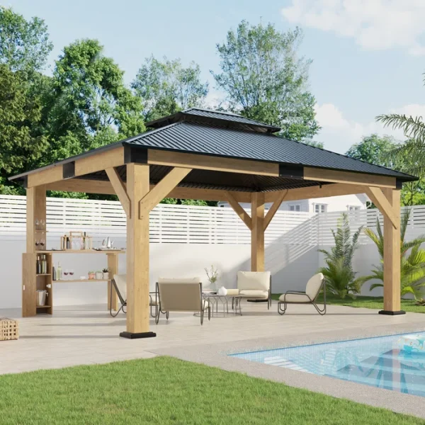 Classic Solid Wood Storage Gazebo With Double Iron Roof
